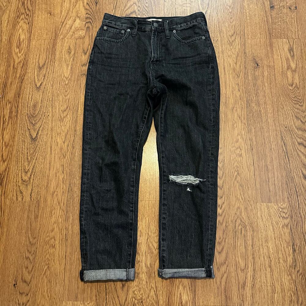 Madewell Black Denim Distressed The Perfect Vintage Jeans 27 cotton high rise
